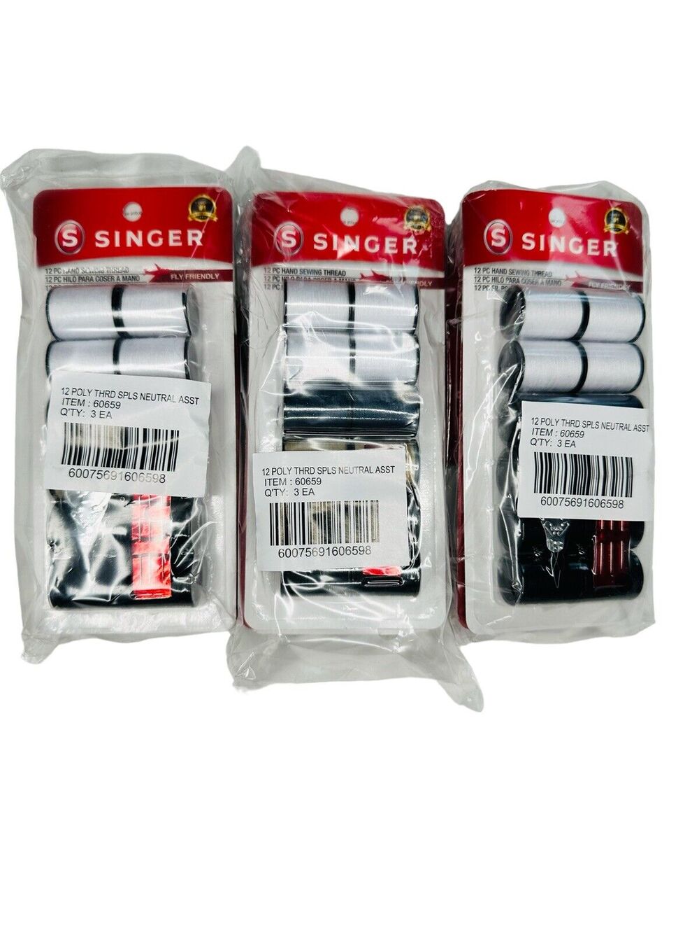 SINGER Polyester Hand Sewing Thread 12 Spools Needles & Threader Asst Colors 9pk